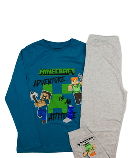 Modré triko, šedé kalhoty - pyžamo Minecraft Prima