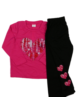 Černo-růžové pyžamo se srdíčky 