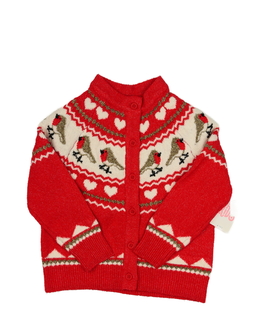 Nový červený krásný propínací svetr 