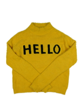 Žlutý žinylkový kratší svetr s nápisem Primark 