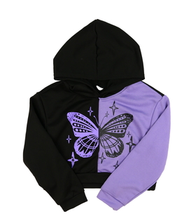 Černo-fialová crop mikina s motýlkem 