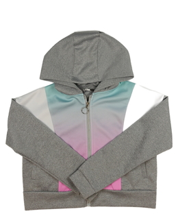 Šedá crop mikina s barevnými pruhy vpředu 