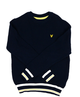 Tmavě modrý svetr s bílými pruhy 