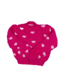 Růžový žinylkový crop svetr se srdíčky 