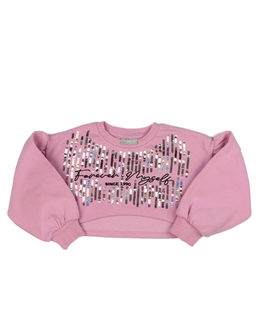Růžová crop mikina s flitry 