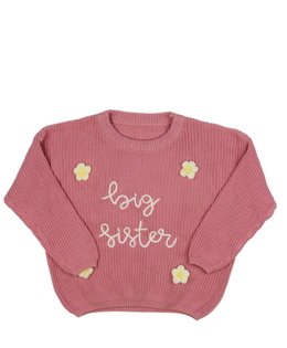 Růžový svetr pro velkou sestru s květinami 