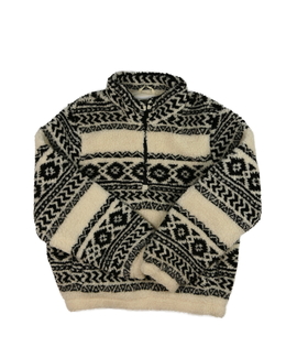 Krémová teplá mikina s černými vzory 