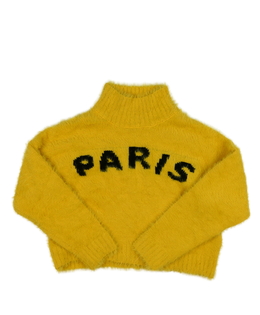 Žlutý žinylkový crop svetr s nápisem Primark 