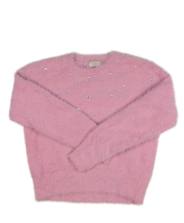 Růžový žinylkový kratší svetr s kamínky 