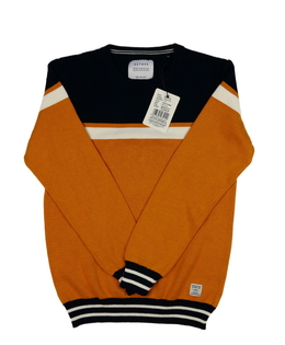 Nový hnědo-modrý přízový svetr 