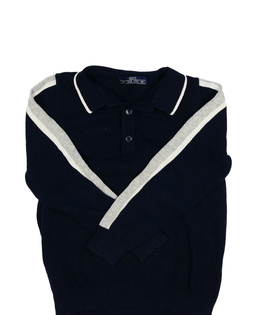 Tmavě modrý svetr s pruhy a límečkem 