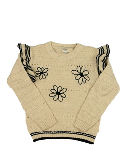 Hnědý svetr s květinami a volánky River Island 