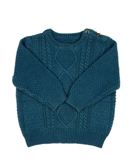 Modrý vzorovaný svetr s nádechem zelené