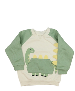 Bílo-zelená mikina s dinosaurem Primark 