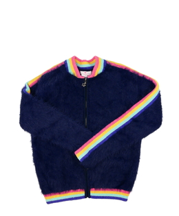 Modrý žinylkový svetr na zip 