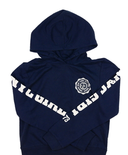 Tmavě modrá slabá crop mikina vel. 170 