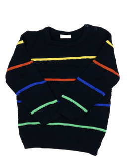 Tmavě modrý svetr s barevnými pruhy F&F