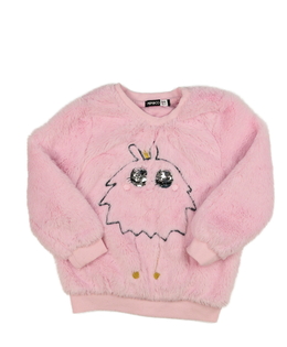 Růžová chlupatá mikina s příšerkou 