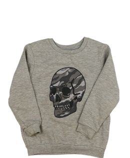Šedá melírovaná mikina s lebkou Tu 