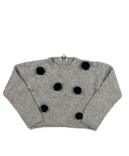 Šedý crop svetr s bambulkami 