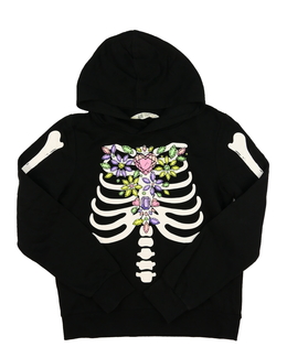 Černá stylová mikina s kostrou a květinami H&M