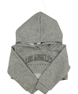 Šedá melírovaná crop mikina s nápisy 