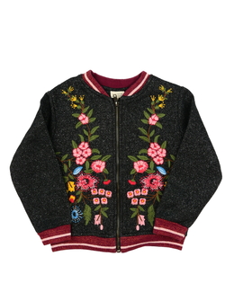 Tmavá mikina s vyšitými květinami Zara