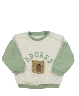 Bílo-zelená mikina s medvědem 