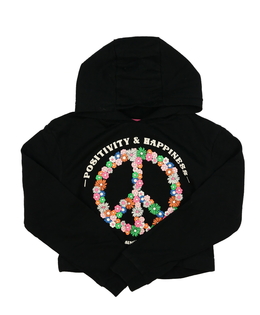 Černá crop mikina s květinovým obrázkem 