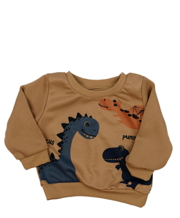 Hnědá slabá mikina s dinosaury 