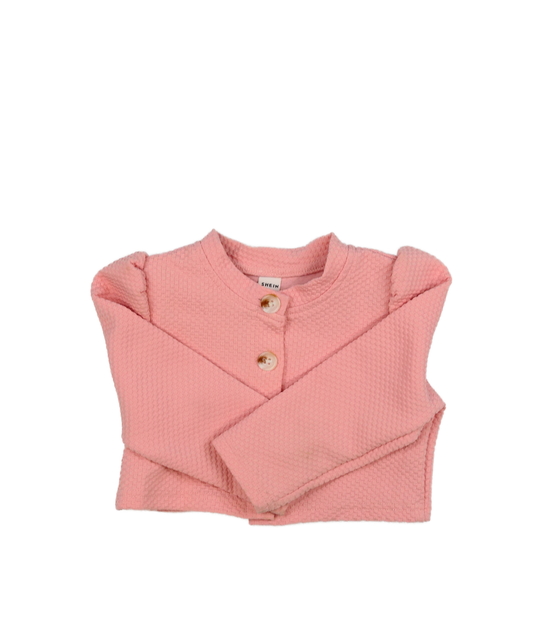 Růžový crop kardigan na knoflíky 