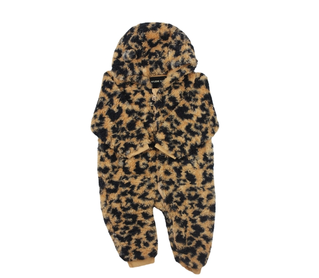 Hnědý chlupatý zimní kojenecký overal