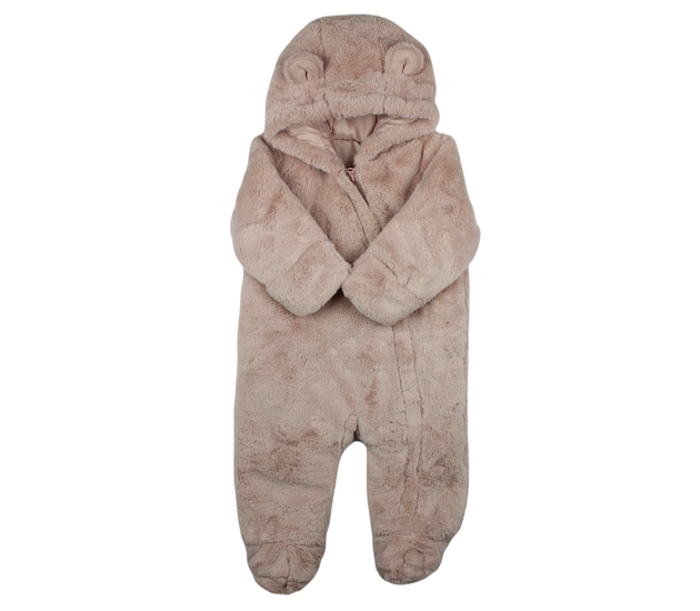 Starorůžový chlupatý kojenecký overal