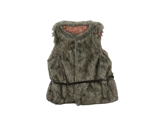 Chlupatá hnědá vestička s oranžovou podšívkou s kv