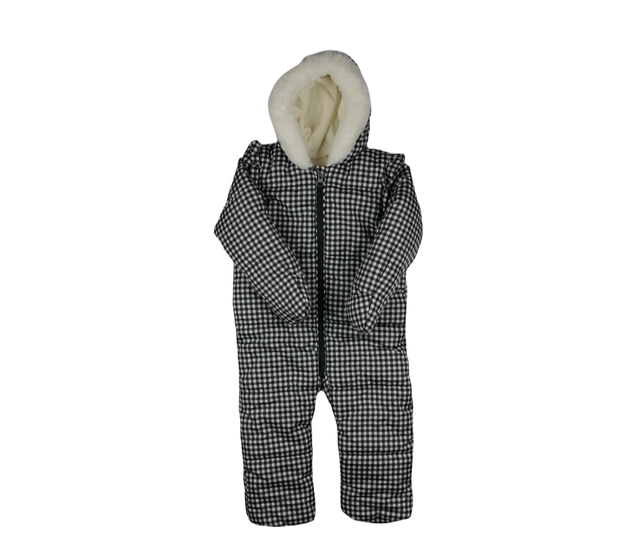 Bíločerný kostkovaný zimní overal s volánky George