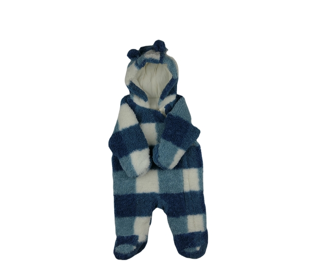Modrobílý chlupatý kostkovaný overal Tu