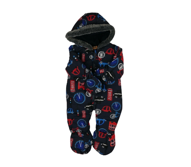 Tmavomodrá zimní overal s autíčky 