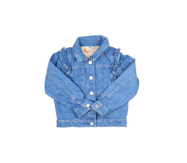 Modrá riflová bunda s volánky Tu