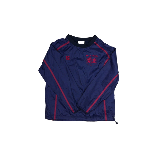 Tmavomodrá slabá bunda s červenými detaily 