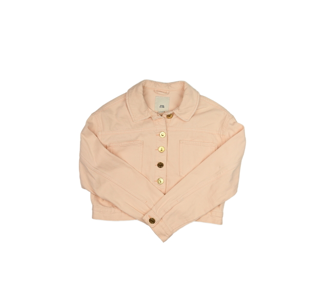 Světle růžová riflová crop top bunda River Island