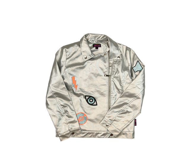 Stříbrná koženková stylová bunda 