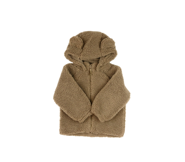 Hnědá huňatá bunda s oušky na kapuce H&M