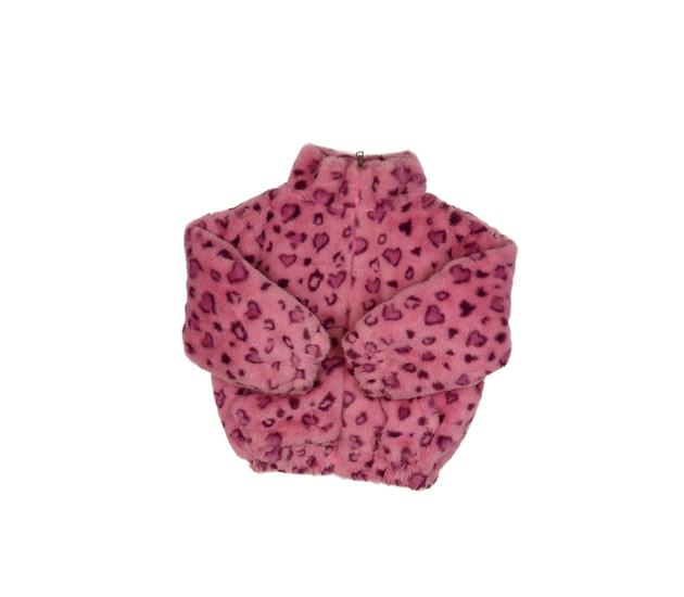 Růžová chlupatá vzorovaná bundička 
