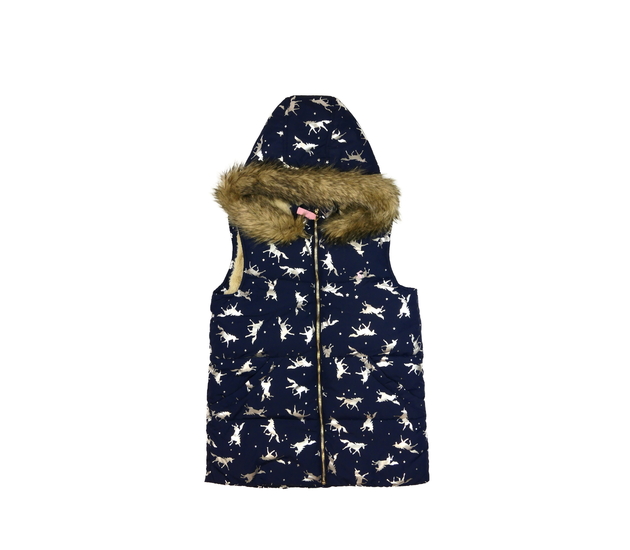 Tmavě modrá zimní vesta s jednorožci Joules 