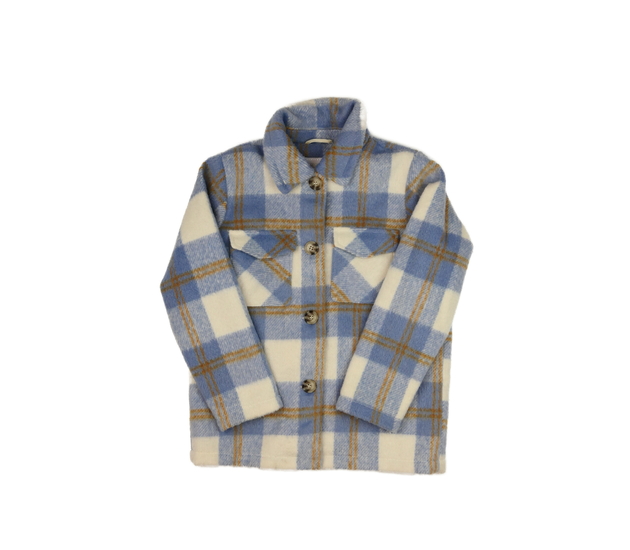 Modrý kostkovaný košilový kabátek 