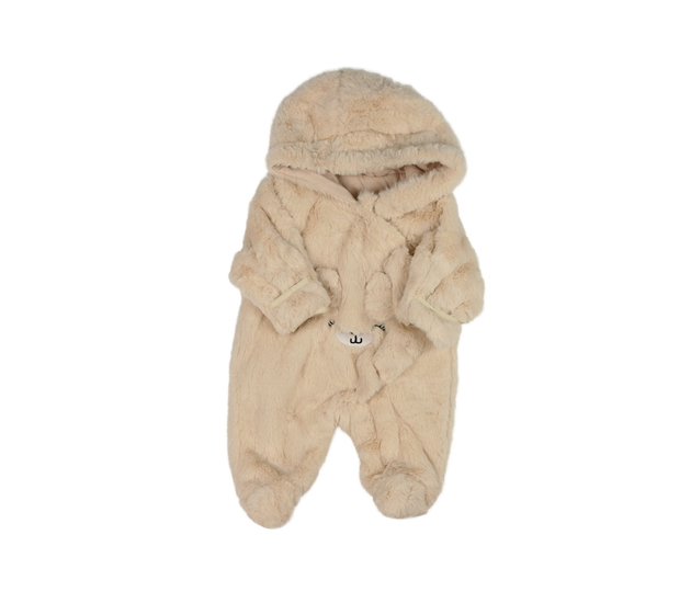 Hnědý chlupatý zimní overal s čumáčkem