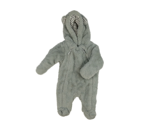 Šedý zimní chlupatý kojenecký overal