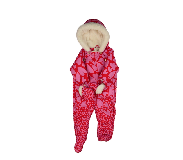 Červená zimní kombinéza s růžovými srdíčky Baker