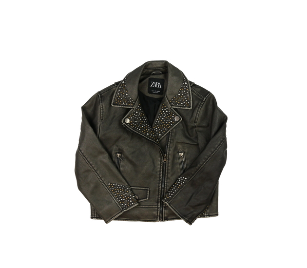 Tmavá koženková bunda s kamínky Zara