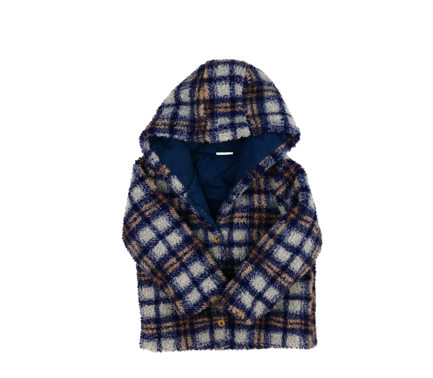 Modrý chlupatá kostkovaný kabátek Next